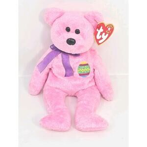 2000 Ty Beanie Baby "Eggs" Retired Pink Teddy Bear BB30